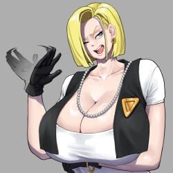 1girls android_18 blonde blonde_female blonde_hair blonde_hair_female blue_eyes blue_eyes_female cleavage coconut_art collar curvy dragon_ball dragon_ball_super dragon_ball_z erect_nipples female gigantic_breasts gloves huge_areolae puffy_nipples short_hair short_hair_female thick_lips voluptuous yellow_hair