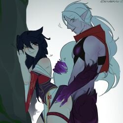 1boy1girl 1girls ahri ahri_(league_of_legends) ass ass_grab atmospheric behind_another bent_over blush blush_face blush_lines blushed_face blushing blushing_at_another blushing_at_partner blushing_female child_bearing_hips clothed clothed_female clothing curvaceous curvaceous_ass curvaceous_body curvaceous_female curvaceous_figure curvaceous_hips curvaceous_thighs curvy curvy_body curvy_female curvy_figure curvy_hips curvy_thighs dark_hair darkin face_markings female female_focus female_penetrated flirting flirting_look fox fox_ears fox_girl fox_humanoid fox_tail foxgirl functionally_nude functionally_nude_female functionally_nude_male gentle hand_on_ass hand_on_partner hand_on_tail happy happy_female happy_male happy_sex hearts_around_body hearts_around_head hetero hetero_sex holding_another holding_ass holding_each_other holding_partner holding_tail kitsune league_of_legends league_of_legends:_wild_rift leaning_against_wall leaning_forward leaning_on_wall light-skinned_female light_skin long_ears long_hair long_hair_female long_hair_male long_tail lovemaking male male/female male_penetrating male_penetrating_female nine_tailed_fox passionate penetrated penetrating penetration penetration_from_behind pleasure pleasured purple_skin riot_games sex sex_from_behind sexy sexy_pose shy shy_expression shy_female shy_smile straight straight_sex tail tail_grab tails thick thick_hips thick_legs tongue_out varus vastaya waifu white_hair xxxangeless