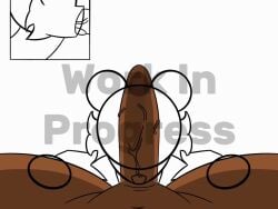 blowjob cheek_tuft dropout_bear femboy futanari hair_bun holding_thighs kanye_bear no_audio oral swallowing swallowing_cum tagme unfinished video work_in_progress