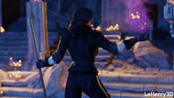 1girls 3d ass black_hair breasts candles cd_projekt_red crystal_ball detailed_background female female_focus female_only fully_clothed hi_res high_resolution highres lehenry3d levitating_object smoke solo solo_focus staff the_witcher_(series) the_witcher_3:_wild_hunt yennefer