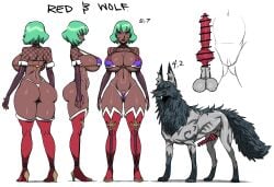 animal_genitalia balls big_breasts bikini breasts canid canine canis censor_bar clothed clothed_female clothed_human clothing colored cutaway digitigrade duo erection female feral fishnet_clothing fishnet_topwear footwear fur genitals green_eyes green_hair grey_body grey_fur hair hi_res high_heels human humanoid_genitalia humanoid_vulva jijis-waifus knot knotted_penis legwear male male/female mammal medium_hair model_sheet multiple_images penis quadruped shaded shadow sheath shoes skimpy smile smirk swimwear tail thigh_highs topwear two-piece_swimsuit vulva wolf