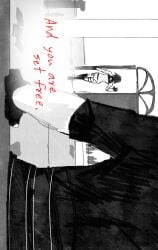 1boy 1girls after_sex behind_view black_and_white black_hair casual_sex comic dante_(devil_may_cry) devil_may_cry devil_may_cry_4 english_text female friends_with_benefits fully_clothed fully_clothed_female fully_clothed_male lady_(devil_may_cry) leaving male short_hair sommai waving wolf_cut