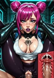 1boy ai_generated black_pants blush breast_tattoo breasts cd_projekt_red cervix chest_tattoo cleavage clitoris clothed_female_nude_male clothed_sex clothing covered_nipples cross_section cum cum_in_pussy cum_overflow cyberpunk_2077 cyborg double_bun ejaculation eyeshadow female folded full_nelson green_eyes hair_bun internal_cumshot jousneystudio large_breasts lipstick looking_at_viewer makeup male mascara mechanical_arms nakadashi navel pants patreon_username penis pink_hair purple_lips pussy pussy_juice rita_wheeler scar scar_on_face semen sex short_hair single_mechanical_arm solo_focus spread_legs straight sweat tank_top tattoo torn_clothes torn_pants trembling uterus vaginal_penetration veins veiny_penis web_address white_tank_top