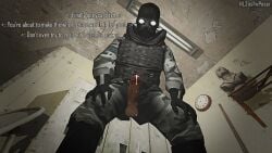 1boy 3d armor bulletproof_vest camouflage civil_protection_(half-life_series) crouching cum erection faceless_male gas_mask gear gloves half-life_(series) headgear hl2nsfwposer human human_male male male_only mask masked masked_male only_male penis penis_out precum precum_on_penis precum_string revealing_penis text throbbing_penis uniform