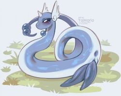 2026 2_penises animal_genitalia animal_penis anus big_penis blush bodily_fluids coiling dragonair feral generation_1_pokemon genitals hemipenes hi_res horn looking_at_viewer male mammal multi_genitalia multi_penis multicolored_body mythological_creature mythology nintendo penis pokemon pokemon_(species) raised_tail rear_view reptile scalie sheath snake solo tail tail_coil wings yamorio