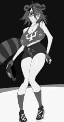 1futa 2023 3am cap commission commissioner_upload crop_top cum cum_through_clothes huge_breasts lactation lactation_through_clothes monochrome penis_under_clothes raccoon_ears raccoon_girl raccoon_tail short_shorts sketch snuffy university_of_indiana vans virtual_youtuber yev-san