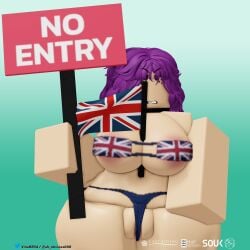 1girls 3d amelia_(pathways) angry big_breasts bikini breasts british_flag choker female female_only flag pathways_(game) purple_hair pussy pussy_peek roblox robloxian sign solo square_bikini stomach tagme thick_thighs thighs vinarr34