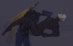 anal anal_sex angel arched_back black_body gabriel_(ultrakill) gun gun_penetration gunplay helmet male male_only mask non-human penetration robot robot_wings scar ultrakill v1_(ultrakill) weapon weapon_penetration wings wounded