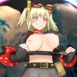 1girls 3d belt blonde_hair breasts breasts_out burnice_white female fingerless_gloves light-skinned_female light_skin lynnn mihoyo nipples solo zenless_zone_zero