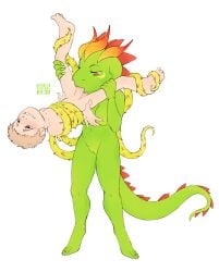 1boy 1boy1girl 1girl 1girls 2d 2d_(artwork) 2d_artwork anthro aqeriis bigger_female blonde_hair blowjob blowjob_only claws dragon dragon_girl dragon_horns dragon_tail holding holding_partner holding_up_other_character human human_male human_on_anthro oc sharp_claws short_hair simple_background size_difference small_ass small_breasts small_penis smaller_male smile smiling straight straight_sex sucking sucking_penis tail vines white_background