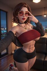 1girls 3d 3d_(artwork) abs ai ai_generated alt_girl big_ass big_breasts booty_shorts breasts brown_hair busty cardigan choker circle_glasses circular_glasses egirl female glasses hi_res high_resolution highres hipster lindsey_(oc) medium_hair muscular muscular_female petite petite_body posing radnsad red_glasses red_sunglasses selfie solo solo_female solo_focus sunglasses tagme thick_ass thick_thighs tinted_eyewear tubetop underboob
