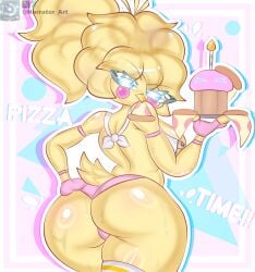 ass beak bib big_ass big_butt breasts cupcake_(fnaf) five_nights_at_freddy's narrator_art panties pink_panties pizza ponytail solo toy_chica_(fnaf)