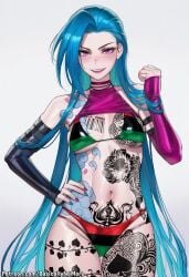 ai_generated basicallynomore blacked female jinx_(league_of_legends) league_of_legends looking_at_viewer pan-african_flag_bikini pan_african_colors pubic_tattoo qos qos_tattoo queen_of_spades queen_of_spades_symbol queen_of_spades_tattoo tattoo tattoos