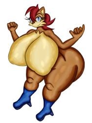 anthro archie_comics bimbo bimbo_body bimbofication boots covered_nipples curvy curvy_figure erect_nipples female furry furry_female giant_ass giant_breasts giant_thighs giantess hard_nipples hyper hyper_ass hyper_breasts oiled oiled_body oiled_skin sally_acorn seductive shiny shiny_skin sonic_(series) sonic_the_hedgehog_(series) squirrel thick_thighs