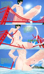 1boy 3d cum destruction english_text giant_male golden_gate_bridge green_hair huge_cock koikatsu looming male muscular muscular_male oc original original_character penis size_difference text xavier_huge xavierhuge