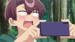 1boy 1girls blush breasts hips hiwamura_hiyori large_breasts panties screencap sound sweat thick_thighs thighs upskirt video voluptuous voluptuous_female yowa_yowa_sensei