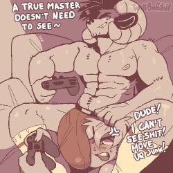 2boys bara bulge bulge_in_face bulge_on_face bulge_on_head bulge_sniffing bulge_through_clothing bulge_under_clothes bully bullying forced furry game gaming gay gay_domination imminent_oral imminent_sex joystick male male/male muscles muscular muscular_male non-human_only on-human penis pixel_art sniffing sniffing_penis willthebobtail yaoi