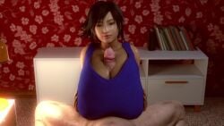 1boy 1girls 3d anon_nsfw_va bandai_namco bed bedroom big_breasts black_hair blue_crop_top breasts breasts_bigger_than_head brown_eyes brown_hair cleavage clothed_paizuri commission commissioner_upload crop_top cum cum_on_breasts edge_of_bed ejaculation huge_breasts jeremycolensfw kazama_asuka loop male_orgasm male_pov moaning moaning_in_pleasure opennsfwsp paizuri paizuri_under_clothes penis pov short_hair short_video shorter_than_30_seconds sound tagme tekken tekken_8 timpossible tomboy video