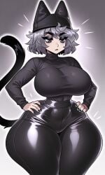ai_generated animal_tail animation_meme_community big_breasts black_eyes black_nail_polish black_nails cat_tail clothed clothed_female clothes clothing female female_focus female_human female_only grey_hair hands_on_hips hat huge_breasts huge_thighs human human_female human_focus human_only large_breasts light-skinned_female light_skin long_sleeves pants pixai ros_(rossali) shirt short_hair simple_background slim_waist solo solo_female solo_focus solo_human tagme thick_thighs tight_clothes tight_clothing tight_pants tight_shirt turtleneck wide_hips youtube youtuber youtuber_girl