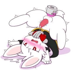 anal anal_sex animal_genitalia animal_penis anthro ass balls blush bubbluechy clothed clothing cub duo ejaculation fur genitals lagomorph leporid looking_pleasured male male_cub male_only male_penetrated mammal object_in_ass orgasm orgasm_face penetration penis rabbit sex_toy sex_toy_in_ass sex_toy_insertion solo white_body white_fur