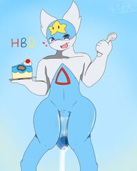 4:5 absurd_res anthro ball bodily_fluids cake cum cum_on_penis dessert food genital_fluids genitals heart hi_res latios legendary_pokémon male nintendo penis petro_(artist) pokemon pokemon_(species) solo video_games