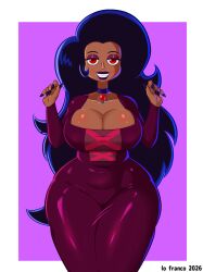 1girls alternate_version_available big_breasts black_nail_polish black_nails cleavage clothing dark_blue_hair dress eyelashes eyeshadow fangs female female_only hair half-closed_eyes hips huge_breasts lips lo_franco long_hair mature mature_female mature_woman milf mother nail_polish nails ok_k.o.!_let's_be_heroes purple_eyeshadow purple_lips purple_lipstick red_dress red_eyes solo solo_female vampire vampire_girl wide_hips wilhamena