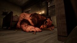adeptussteve big_breasts blood_on_face cannibal drool drool_string drooling fat_male fat_man female game ogre pigman plank size_difference smothering ugly_bastard ugly_man wildlife_(video_game)