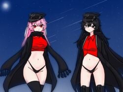 2girls aufcl4483 belly_button breasts clothed clothing coat female female_only no_pants panties roblox roblox_avatar roblox_girl robloxian self_upload stomach tagme thighs