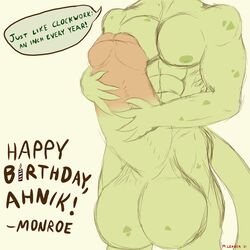 1:1 2021 4_fingers abs absurd_res anthro balls biceps big_balls big_penis birthday birthday_candle candle claws colored colored_sketch deltoids dialogue digital_drawing_(artwork) digital_media_(artwork) english_text erection fingers fire foreskin front_view genital_growth genitals green_body green_scales green_skin growth half-length_portrait hi_res huge_balls huge_cock humanoid_genitalia humanoid_penis hyper hyper_balls hyper_genitalia hyper_penis lizard male monroethelizard muscular muscular_anthro muscular_male nipples nude pecs penis penis_growth pink_body pink_skin pinup portrait pose reptile scales scalie signature simple_background sketch solo solo_male speech_bubble text thick_penis three-quarter_portrait uncut