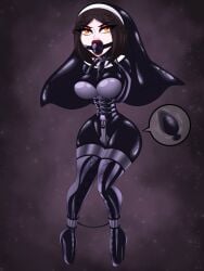 1girls anal armbinder arms_behind_back ball_gag ballet_boots ballet_heels bearbuckscoffee black_buttplug bodysuit bondage bound bound_arms boxbinder brown_hair buttplug chastity chastity_belt chastity_device collar corset drool drooling eyeshadow female female_chastity female_only femsub fully_clothed gag gagged high_heels hourglass_figure latex latex_clothing lipstick lock makeup nun nun's_habit nun_hat nun_outfit padlock shiny_clothes small_waist tight_clothing tiny_waist very_high_heels vibrating_buttplug