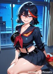 ai_generated big_breasts black_hair breasts female female_only huge_breasts kill_la_kill matoi_ryuuko mature mature_female quality revoaru solo thick_thighs thighs