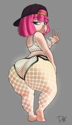 1girls 2d 2d_(artwork) archer_(clash_of_clans) ass ass_focus backwards_cap backwards_hat bad_bitch barefoot big_ass big_breasts blue_eyes cap clash_(series) clash_royale crop_top dipx feet female female_focus female_only fishnets glowing_clothes glowing_fishnets hat hot huge_ass looking_back no_shoes open_mouth peace_sign pink_hair sexy solea supercell thick_eyelashes thick_thighs