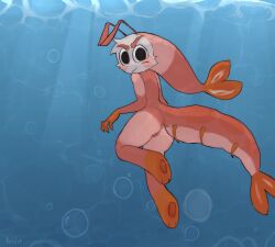 angry angry_expression angry_face ass big_tail cuntboy dandy's_world dandys_world furrowed_brows furrowed_eyebrows kislix looking_at_viewer looking_back no_consent_needed nude pussy roblox shrimp shrimpo_(dandy's_world) skinny_dipping swimming