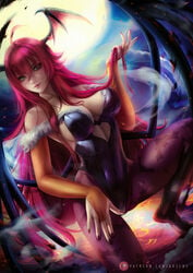 axsens big_breasts breasts capcom cleavage clothed clothing cosplay crossover darkstalkers demon_girl demon_wings green_eyes high_school_dxd leggings medium_breasts morrigan_aensland_(cosplay) red_hair rias_gremory succubus unitard