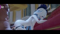 3d 3d_(artwork) 3d_animation akt animated breasts completely_naked_female dark-skinned_male doggy_style duo female female_penetrated from_behind_position furina_(genshin_impact) genshin_impact looking_back male penis sound tagme video
