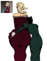 2girls big_ass big_butt blonde-haired_female blonde_female blonde_hair cat_ears cat_girl color color_edit colored colored_sketch colorization colorized colorshun delicious_in_dungeon dungeon_meshi elf elf_ears elf_female elf_girl female female_only furry grabbing grabbing_ass izutsumi marcille_donato multiple_girls shinhyunxi small_dom_big_sub