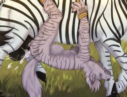 absurd_res animal_genitalia anthro anthro_on_feral anthro_penetrated belly_riding bodily_fluids bound cizek cum cum_inside equid equine equine_genitalia feral feral_penetrating feral_penetrating_anthro genital_fluids genitals hi_res hyena mammal natebooze nature nature_background penetration restraints sex stomach_bulge striped_hyena zebra zoophilia