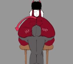 2boys anal anal_licking anon anus anus_peek ass_bigger_than_head ass_grab big_ass big_ass_(male) big_butt black_hair bodily_fluids bodily_fluids_in_ass bottom_heavy chair clothing commission demon demon_horns demon_tail eating_ass femboy gay gay_sex grabbing_ass gray_background halodouble hugging_ass hugging_from_behind licking_anus licking_ass male/male oc original_character red_dress red_horns red_tail shoving_face_in_ass sweat tagme text thick thick_ass wet wet_anus wet_ass wet_clothing wet_hole white_skin