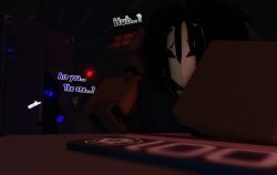 1boy 1girls 3d areolae bazbloxs breasts dialogue english_text expendable_(pressure) nipples pressure_(roblox) puddles_of_void-mass_(pressure) request roblox roblox_game robloxian tagme text