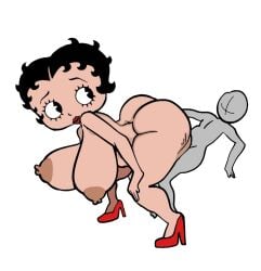 1boy 1female almakhadie_(artist) anal_sex anon anonymous_male betty_boop betty_boop_(series) big_butt black_hair cartoon cartoonish fat_ass female high_heels hung_bottom large_head male nipples penis public_domain red_high_heels uncensored