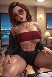 1girls 3d 3d_(artwork) abs ai ai_generated alt_girl big_ass big_breasts booty_shorts breasts brown_hair busty cardigan choker circle_glasses circular_glasses egirl female glasses hi_res high_resolution highres hipster lindsey_(oc) medium_hair muscular muscular_female naughty_face petite petite_body posing radnsad red_glasses red_sunglasses solo solo_female solo_focus squatting sunglasses tagme thick_ass thick_thighs tinted_eyewear tubetop underboob