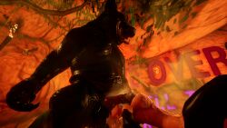 3d 3d_(artwork) adeptussteve big_balls big_breasts big_penis cave cock_worship drool drool_string drooling face_fucking female game game_over green_cum marking monster monster_boy monster_cock monster_on_female ogre oral orc ork penis_on_face pigman precum size_difference smothering smothering_balls wild_boar wildlife_(video_game)
