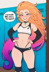 1girls ai_generated ass bitch child_bearing_hips curvaceous curvaceous_ass curvaceous_body curvaceous_female curvaceous_figure curvaceous_hips curvaceous_thighs curvy curvy_body curvy_female curvy_figure curvy_hips curvy_thighs dumb_girl female female_focus gym_uniform imminent_rape imminent_sex league_of_legends locker_room needs_rape shorts slut sports_bra stupid thick thick_hips thick_legs waifu whore zoe_(league_of_legends)