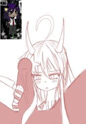 artgirlz cock_in_face cock_rub deviantart gacha highres horns ibispaint_(artwork) ibispaintx knife knife_play looking_at_penis someone_else's_oc star