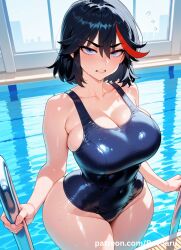ai_generated big_breasts black_hair breasts female female_only huge_breasts kill_la_kill matoi_ryuuko mature mature_female quality revoaru solo swimsuit thick_thighs thighs