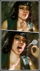baldur's_gate_3 blowjob comic cum_in_mouth ruru3dx shadowheart text text_bubble