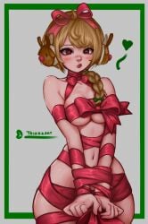 bow christmas_ribbon cute juno_(overwatch) naked thick_thighs underboob