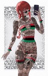 ai_generated basicallynomore blacked chainsaw_man female looking_at_viewer makima_(chainsaw_man) pan-african_flag_bikini pan_african_colors pubic_tattoo qos qos_tattoo queen_of_spades queen_of_spades_symbol queen_of_spades_tattoo tattoo tattoos