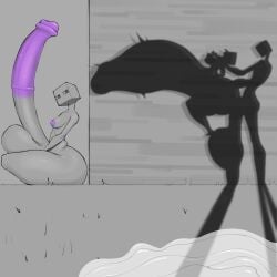 1boy 1futa 2girls abdominal_bulge alex_(minecraft) balls clavicle clothing cube_head enderman female futa_is_smaller futanari greyscale horhorhor hors horsecock huge_balls huge_cock huge_testicles hyper hyper_penis intersex male megamor minecraft nude nude_male penis purple_penis scrotum scrotum_flap sex simple_background size_difference small_breasts taller_male testicles tremble_spikes voluptuous