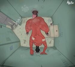 absurd_res anal angry animal_genitalia animal_penis anthro ass big_butt black_penis bodily_fluids bovid demon detailed_background double_penetration equine_genitalia equine_penis faceless_character faceless_male facial_piercing fellatio femboy genitals group hair hame_the_bull hi_res horn looking_at_another male male/male mammal musk musk_cloud nose_piercing nose_ring oral penetration penile penis piercing red_body ring_piercing s4us4ge3 sex sweat sweatdrop tail text toilet